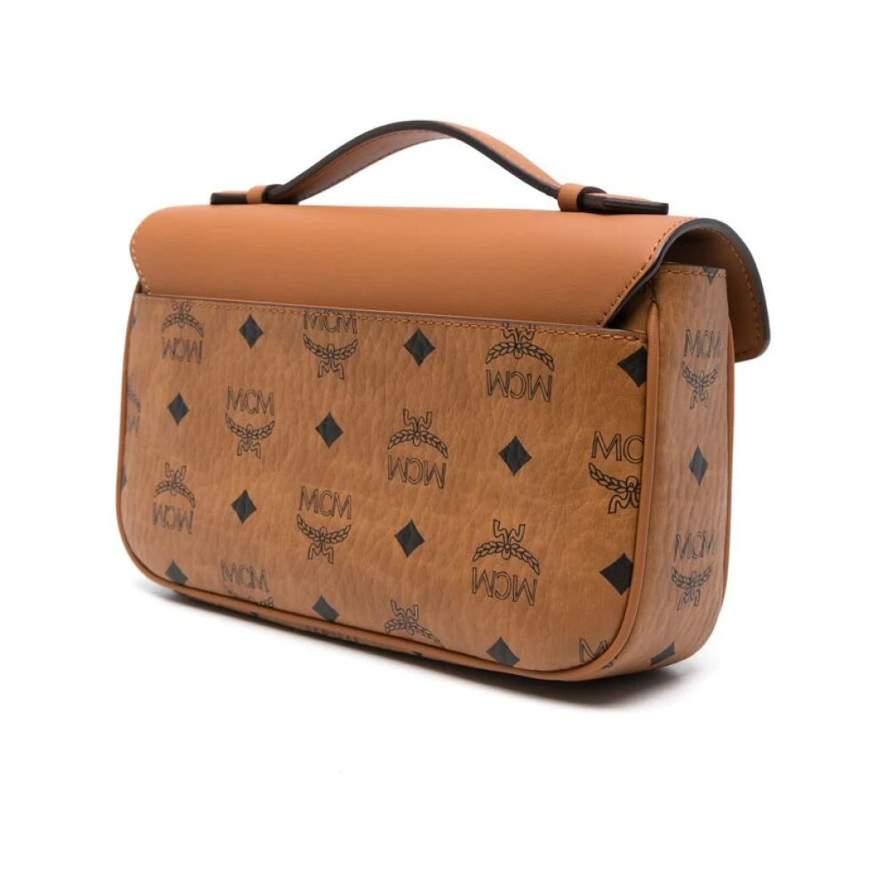 MCM Cognac Bruine Schoudertas met Push-Lock Brown Dames