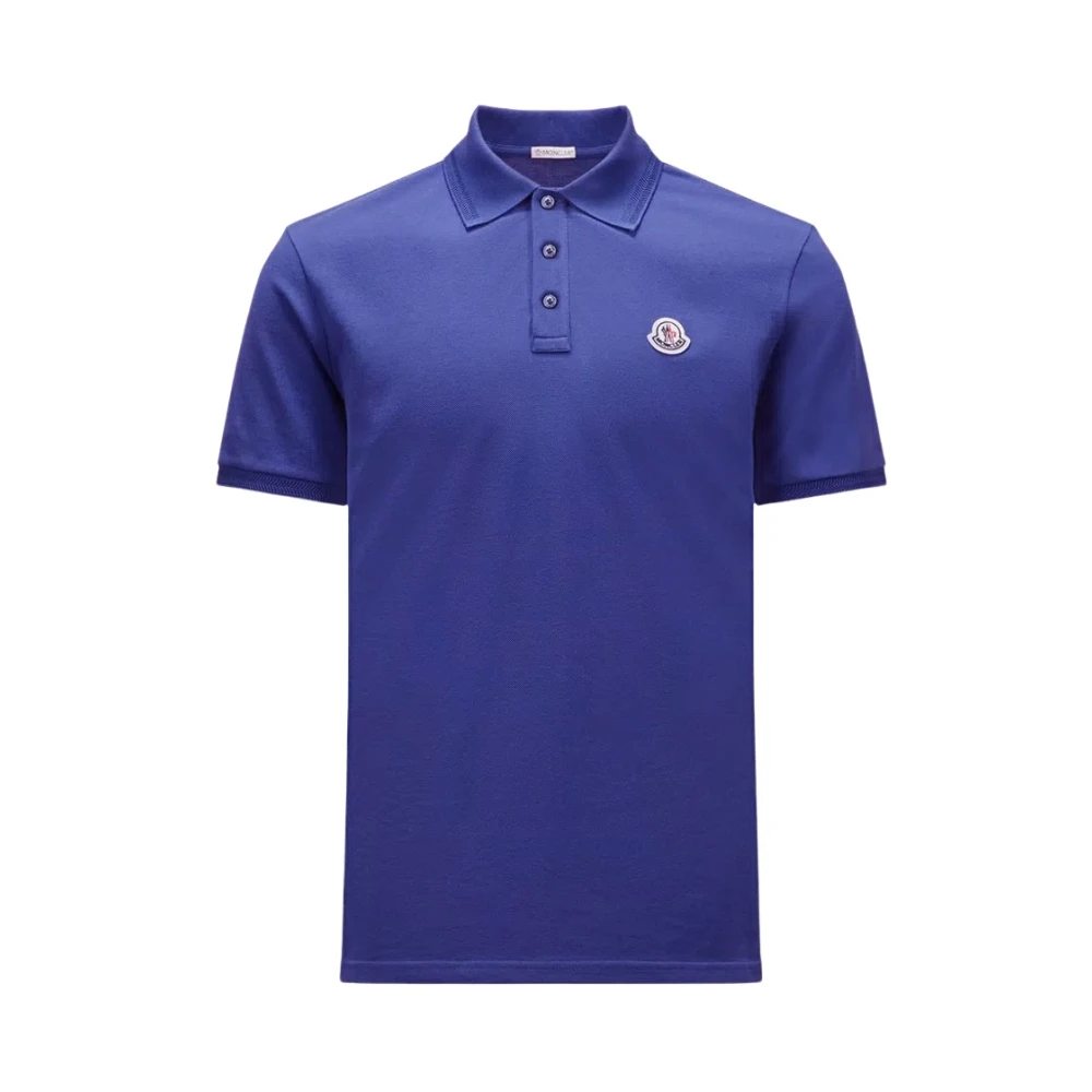 Moncler Logo Patch Polo Klassiek Blauw Katoen Blue Heren