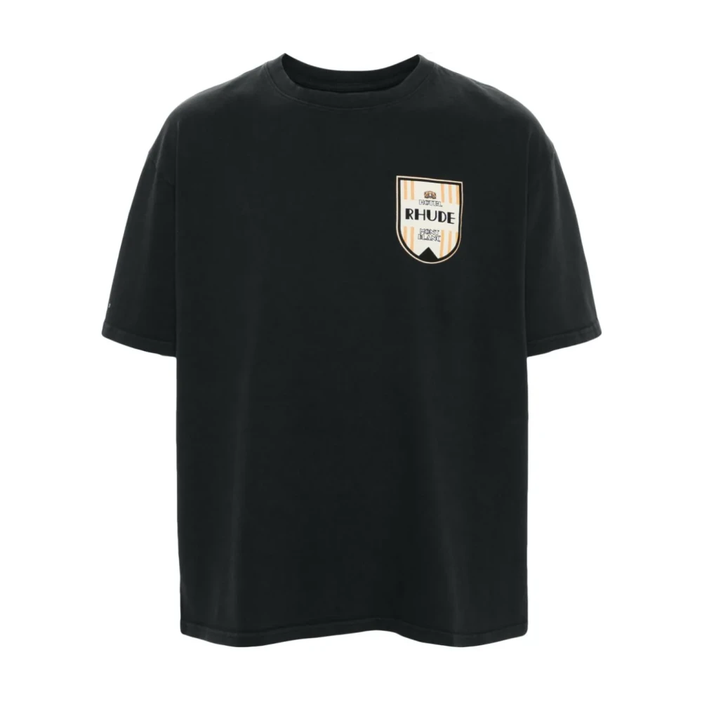 Rhude Svart T-shirt med tryck fram Black, Herr