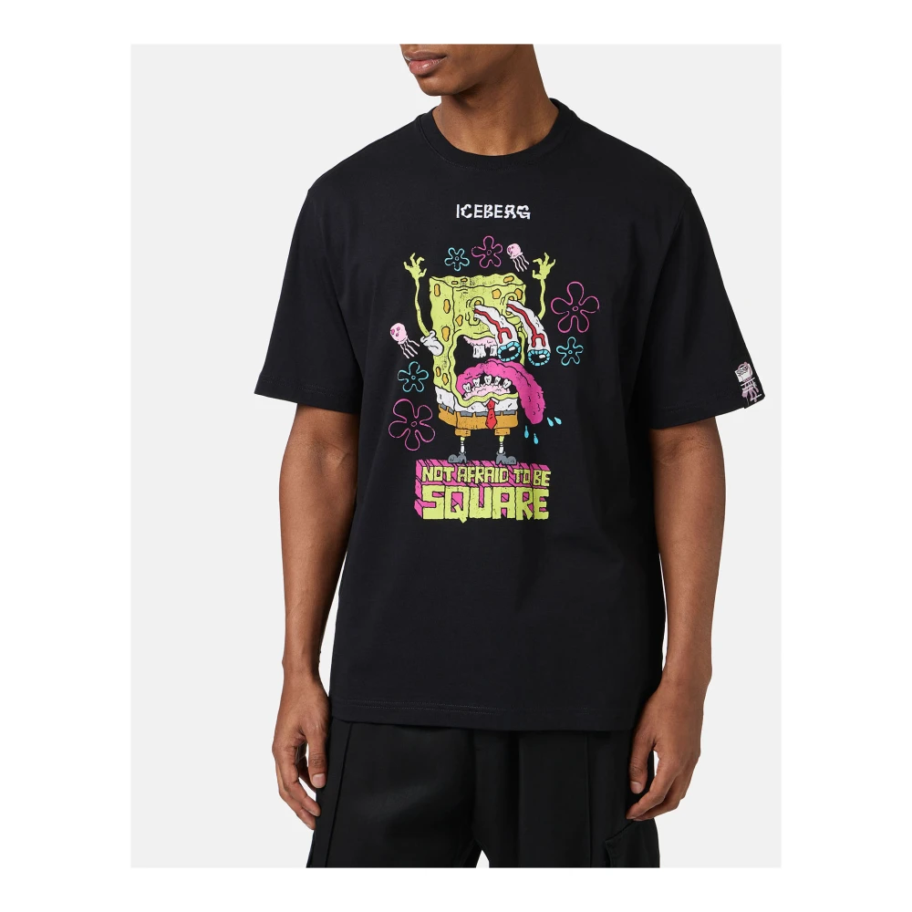 Iceberg Zwart T-shirt met norHeren pasvorm en SpongeBob-print Black Heren