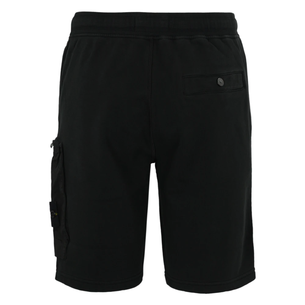Stone Island Zwarte katoenen shorts met geribbelde taille Black Heren