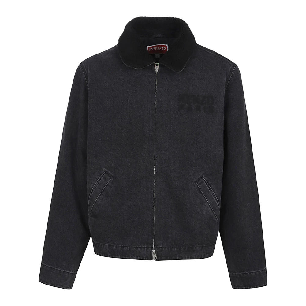 Kenzo Herr Svart Jackor M, Denim, Happy Tiger Broderad Utility Fleecejacka I Japansk Denim