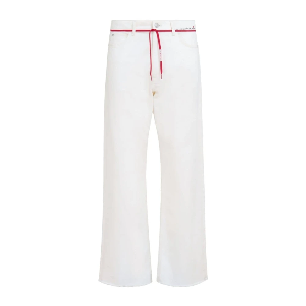 Marni Hoge taille rechte pijp jeans met strik White Heren