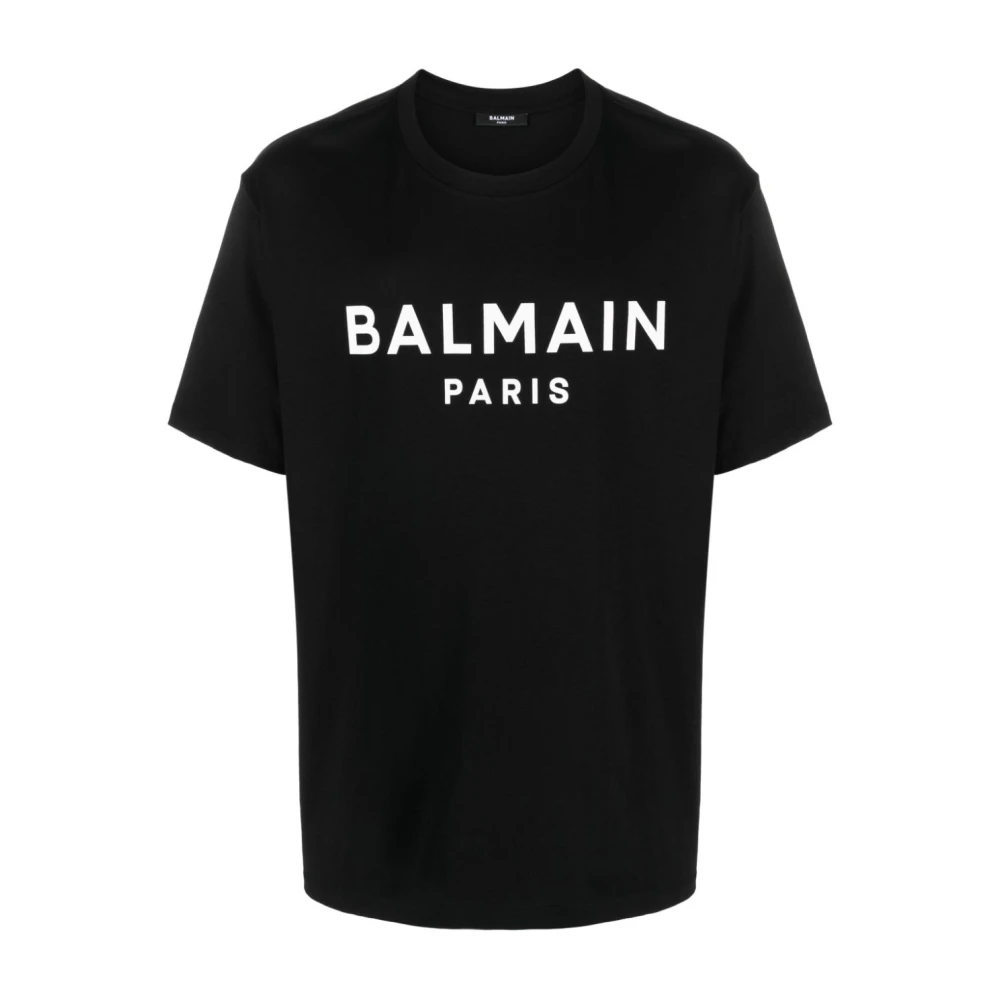 Balmain Zwarte Crewneck Katoenen T-shirt Black Heren