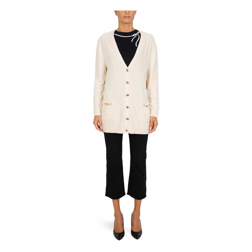 Elisabetta Franchi Lang Chenille Vest met Gouden Klem Beige Dames