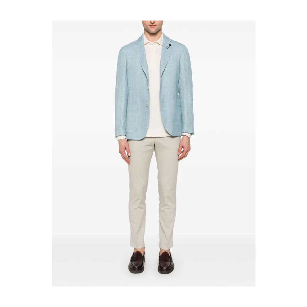 Lardini Lichtblauwe Jas Knoopsluiting Zakken Blue Heren