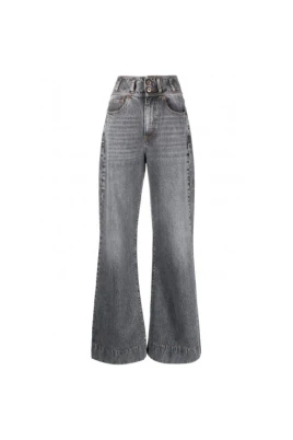 Högmidjade Utsvängda Gråa Jeans