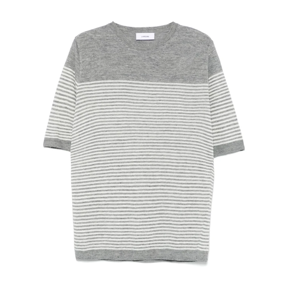 Lardini Fijngebreid T-shirt met witte strepen Gray Heren