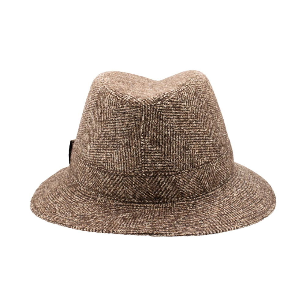 Borsalino Elegant Herringbone Fedora Hat Brown Heren