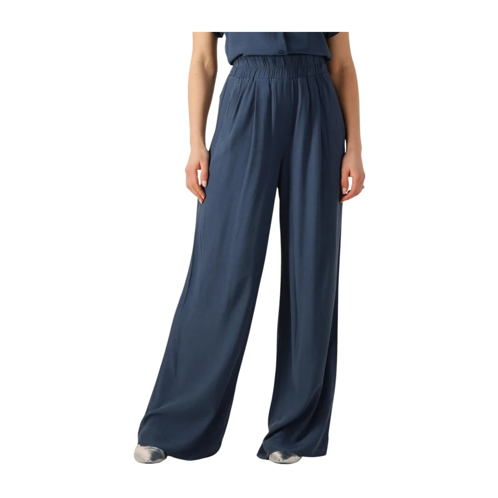 By-Bar Blauwe Wijde Viscose Broek Blue Dames