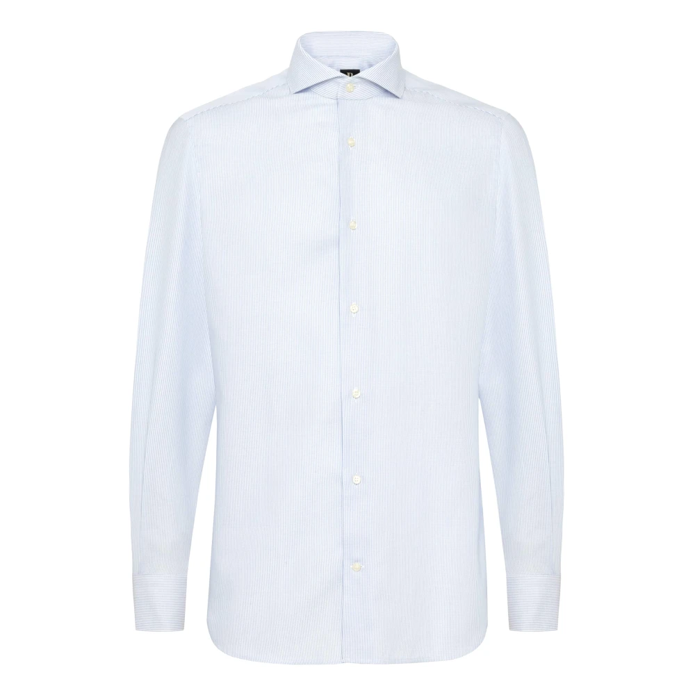 Boggi Milano Dobby gestreept overhemd met Napels-kraag slim fit Blue Heren