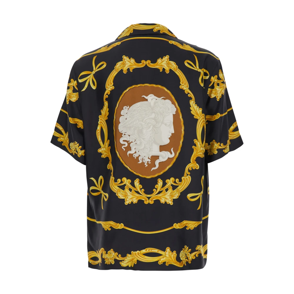 Versace Grafische Print Cubaanse Kraag Shirt Zwart Black Heren