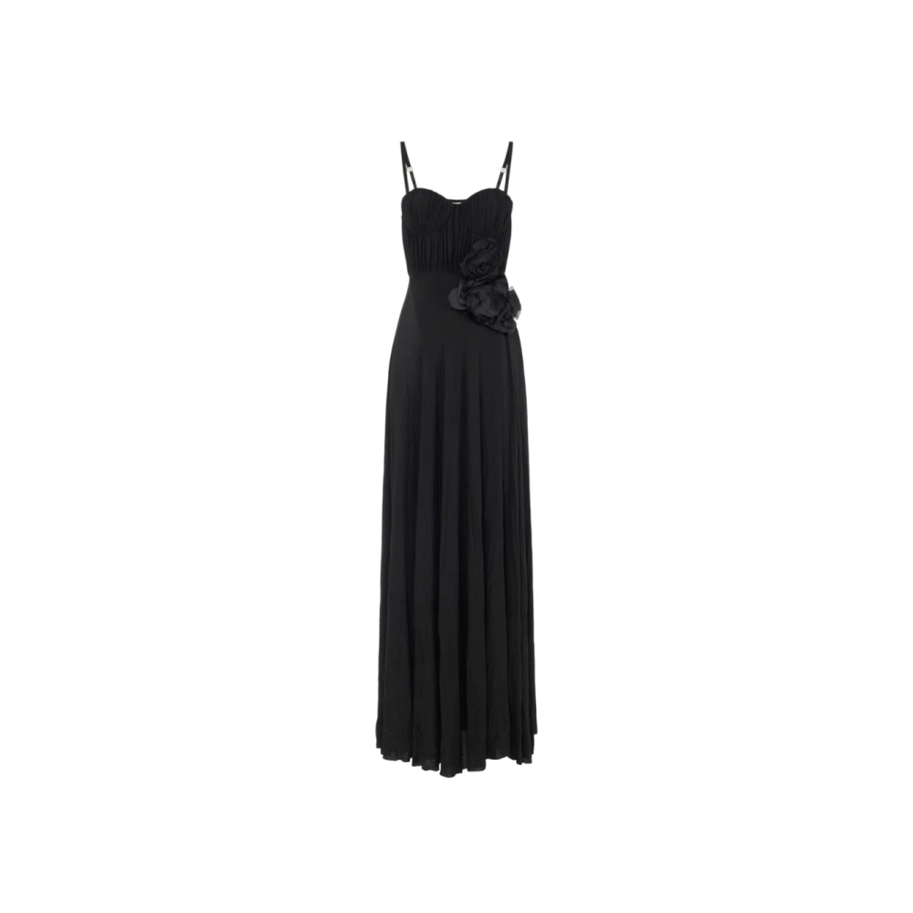 Elisabetta Franchi Black Evening Dress With Floral Embroidery - Female - Maxi Dresses - S - Dresses