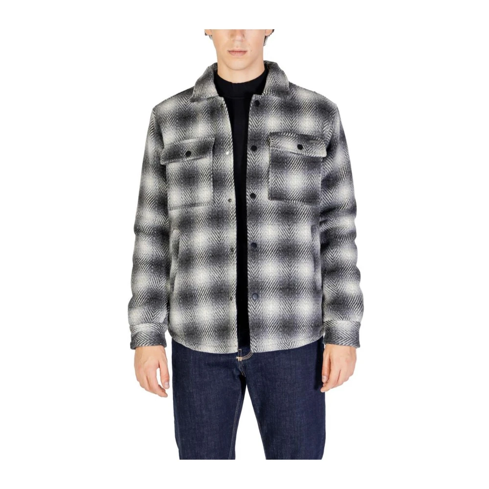 Gianni Lupo Geruite wolblend lange jas zwart Black Heren