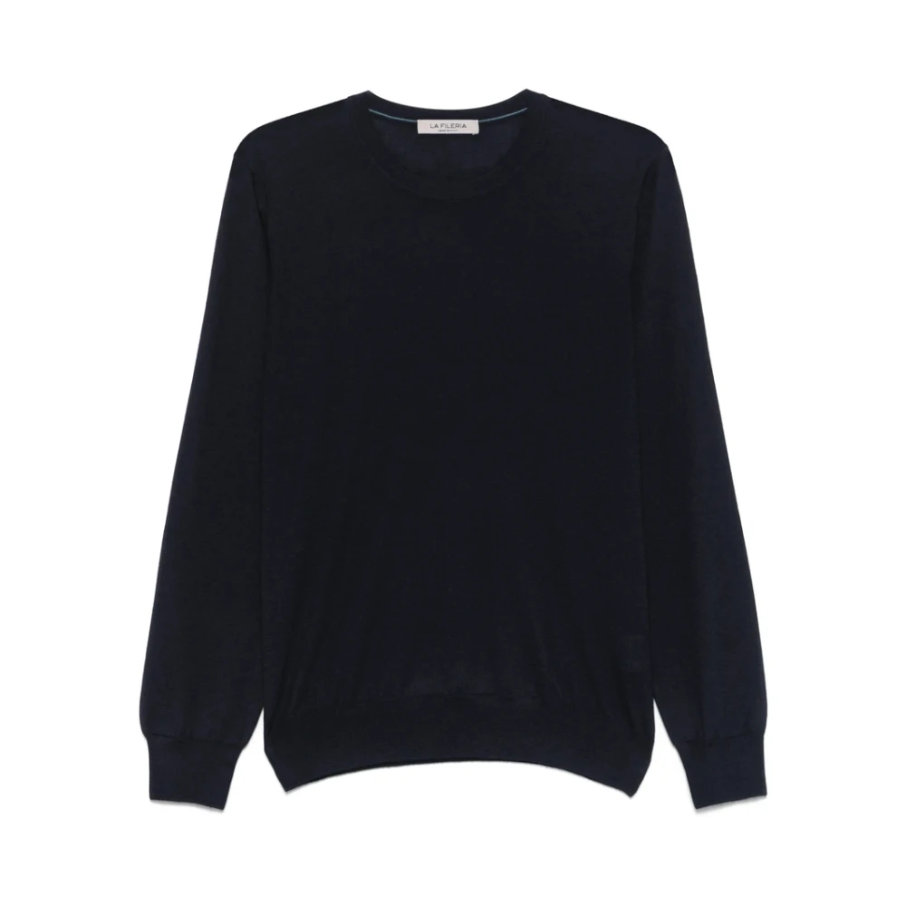 La Fileria Midnight Blue Ribbed Crew Neck Sweater Blue Heren
