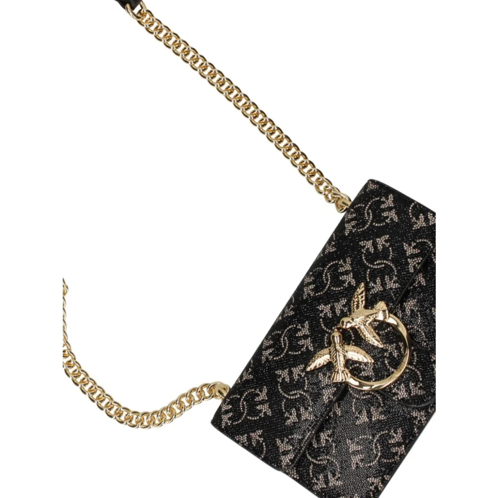pinko Zwarte Pailletten Love One Mini Tas Black Dames