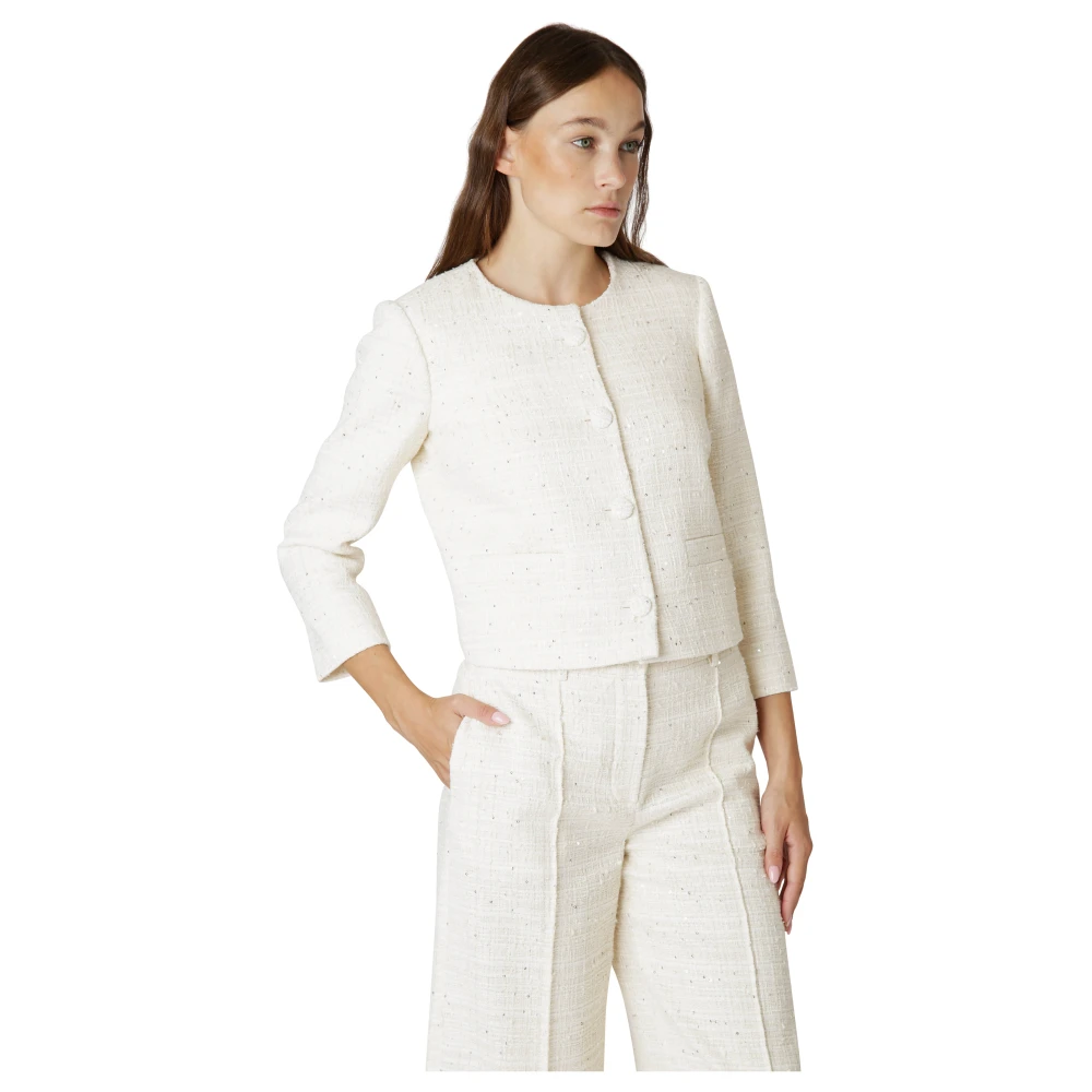 Eleventy Pailletten kort kraagloos jasje Beige Dames