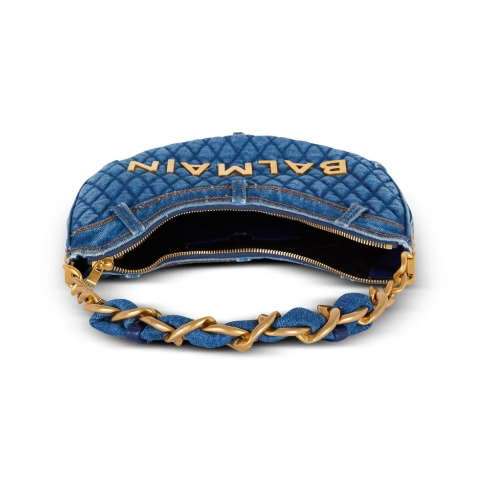 Balmain Soft Moon Denim Schoudertas Blue Dames