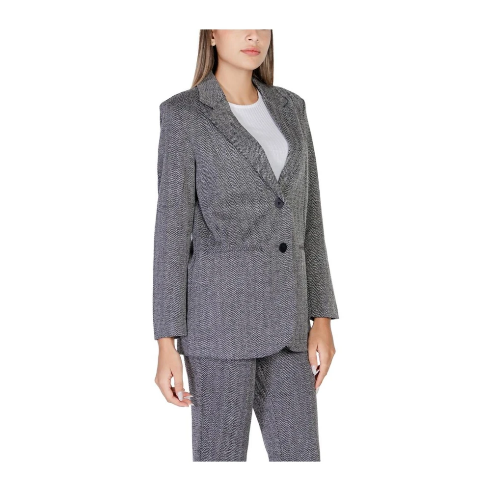 Ichi Zwarte Blazer Herfst Winter Collectie Gray Dames