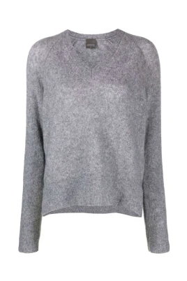 Grå Cashmere-Silke V-ringad Tröja