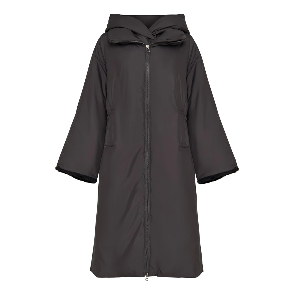 Cesare Gaspari Oversized gewatteerde jas met capuchon en nepbont manchetten Grijs Gray Dames