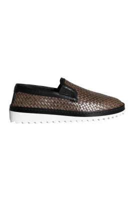 Brun Svart Läder Vävda Loafers