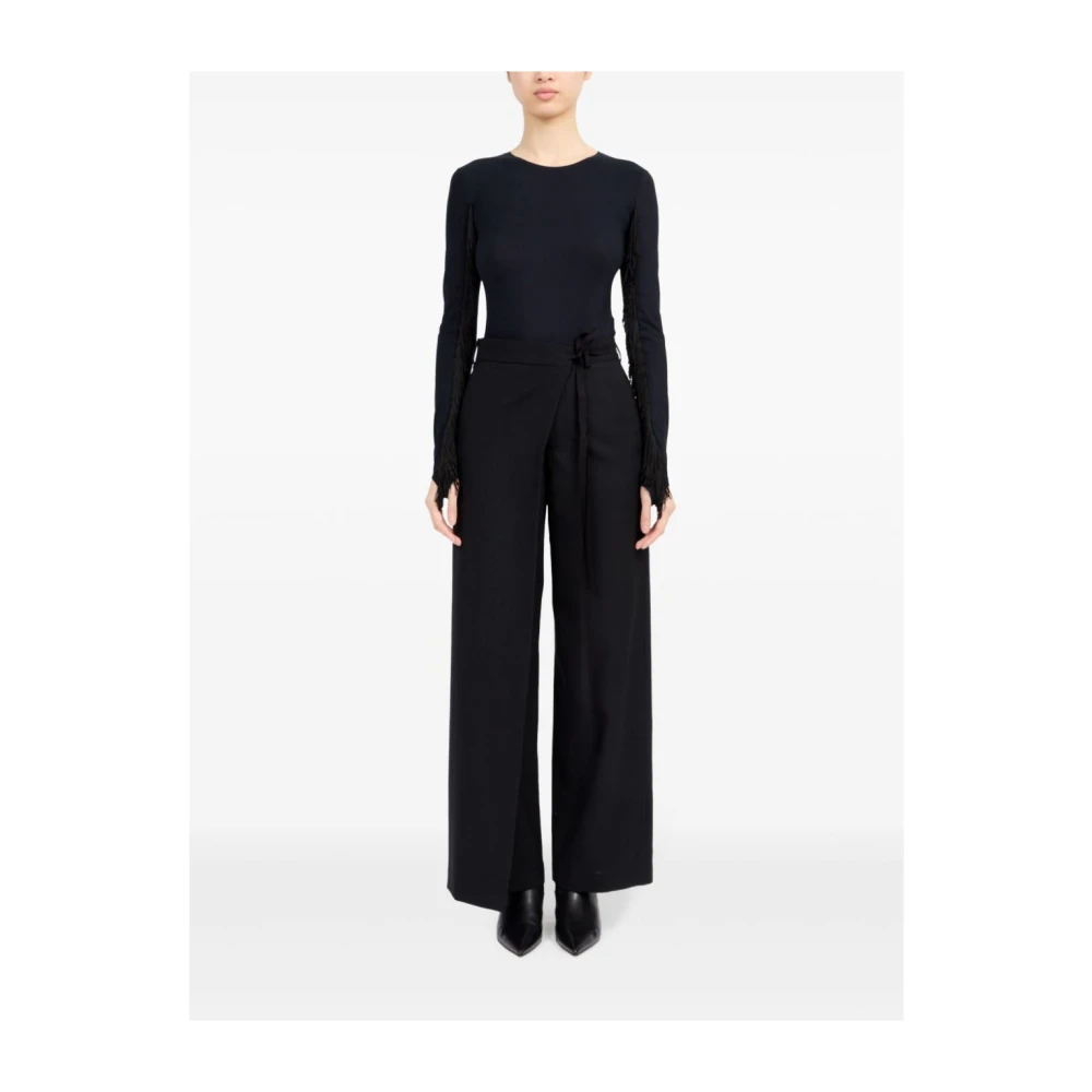 MM6 Maison Margiela Zwarte wollen uitlopende broek met strik Black Dames
