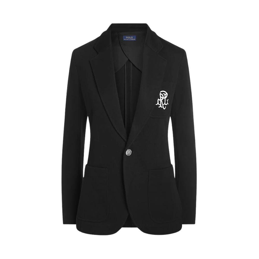 Polo Ralph Lauren Svart Strukturerad Blazer med Djup Halsringning Black, Dam