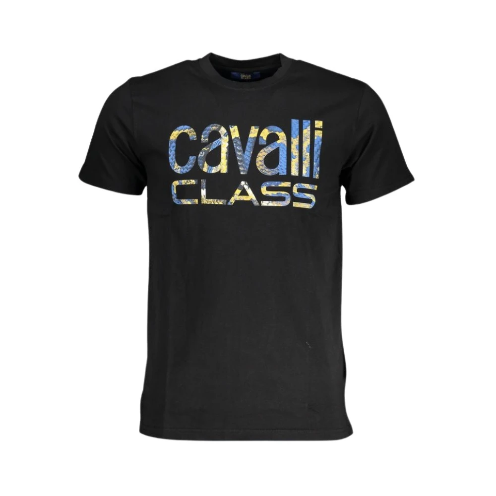 Cavalli Class Svart Bomull T-shirt med Tryck Logo Black, Herr