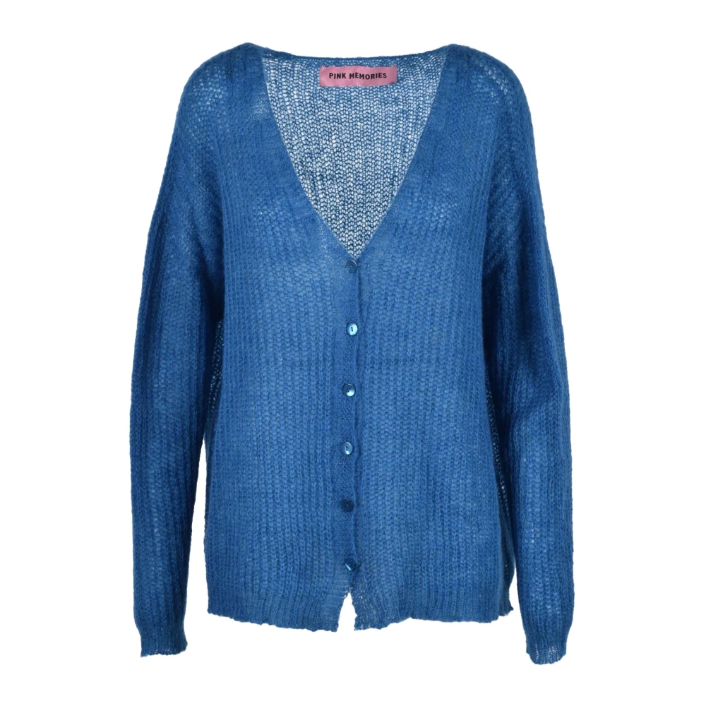 Pink Memories Zachte Mohair Blend Cardigan Blue Dames