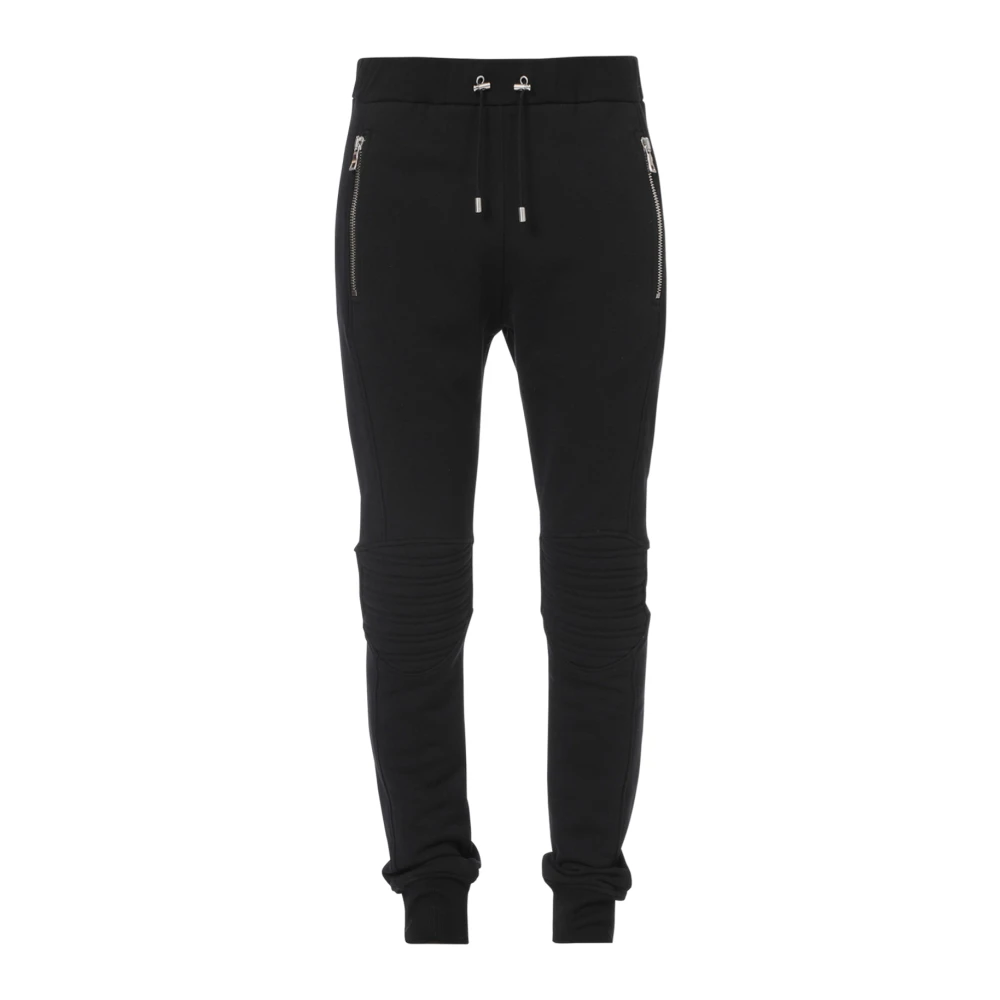 Balmain Zwarte katoenen sweatpants met reliëf Paris-logo. Black Heren