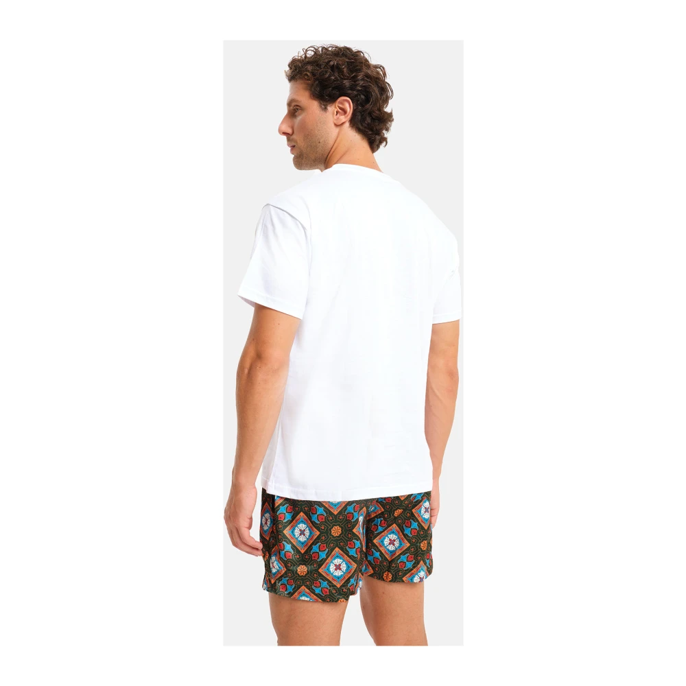 Peninsula Italiaans Geborduurde Strand Wit Katoenen T-Shirt White Heren