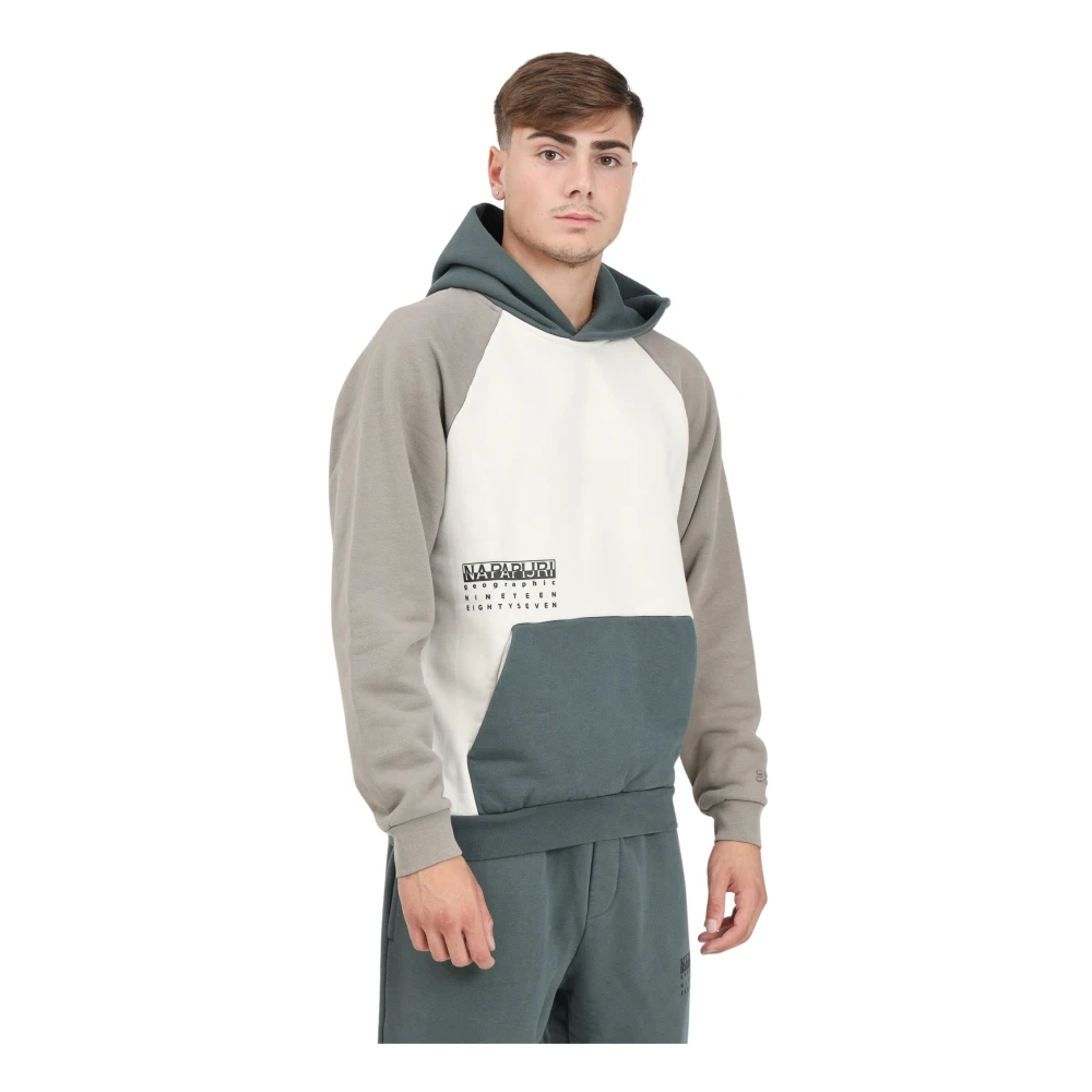 Napapijri Premium Hoodie in Petrol en Beige Multicolor Heren