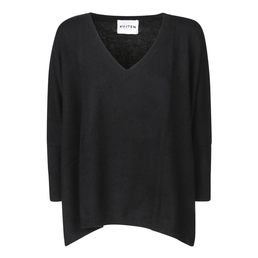 Kujten Kasjmier V-hals trui Black Dames