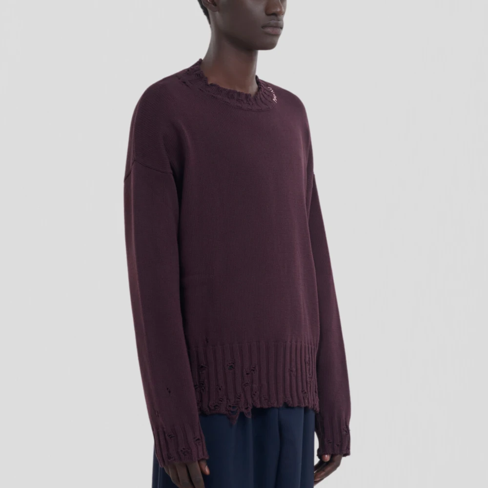 Marni Donker Rozijn Katoen Gebreide Trui Purple Heren