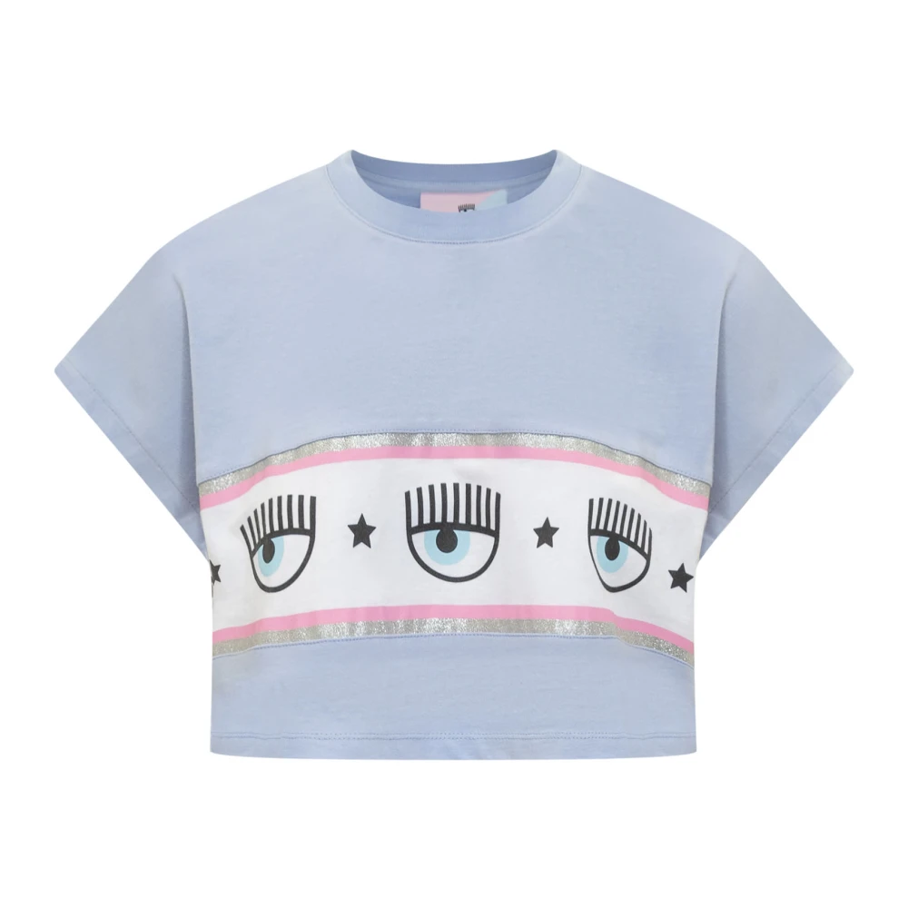 Chiara Ferragni Collection Korte mouwen katoenen T-shirt met logoprint Blue Dames