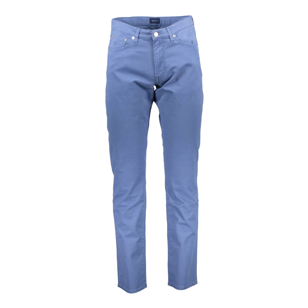 Gant Blauwe Herenbroek 4 Zakken Knoop Rits Logo Blue Heren