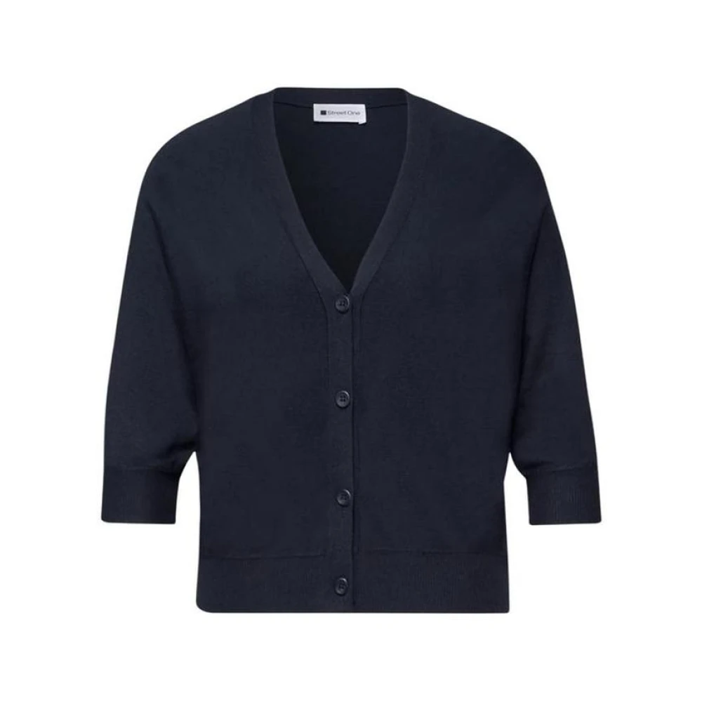 Street One Women's Blue Elegant Viscose Cardigan With Button Detail