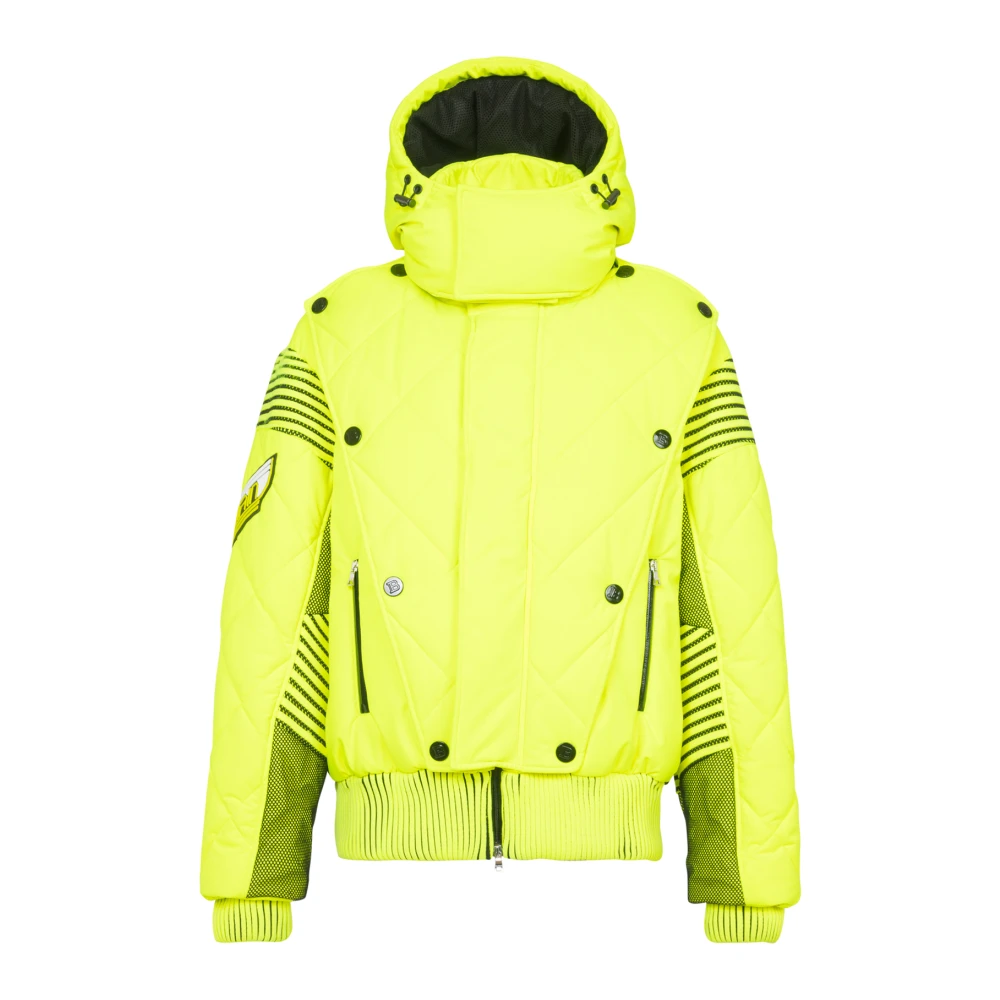 Balmain Hooded Neon Quilted Jacket Yellow Heren
