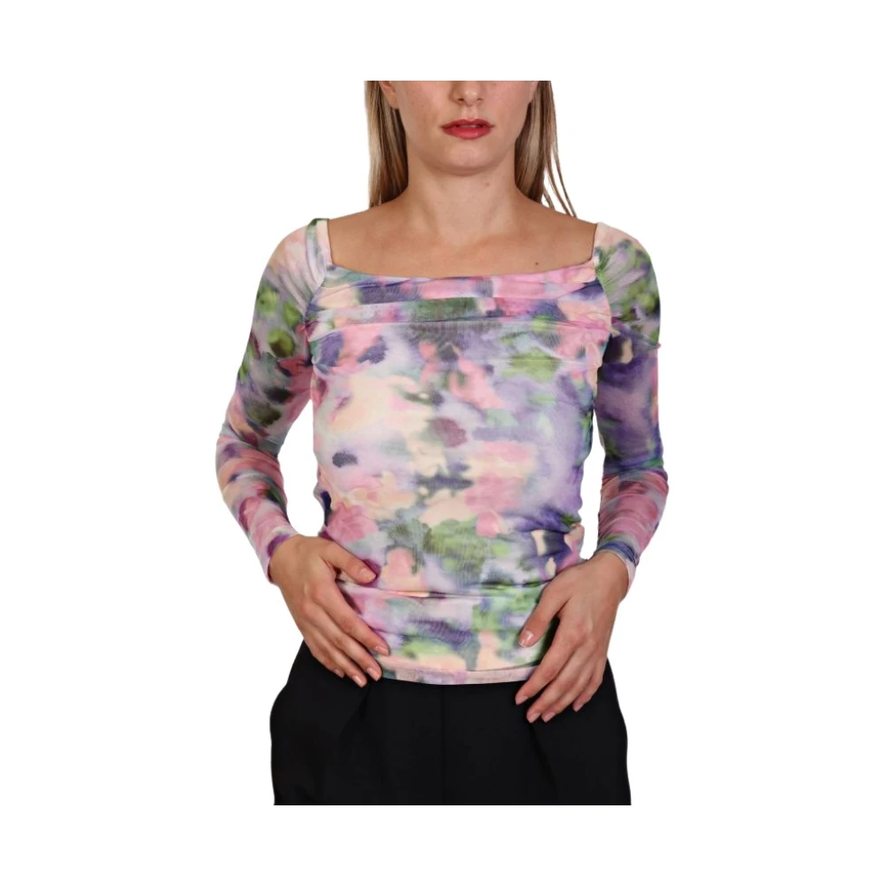 Patrizia Pepe Multicolor V-Ringad Långärmad Tröja