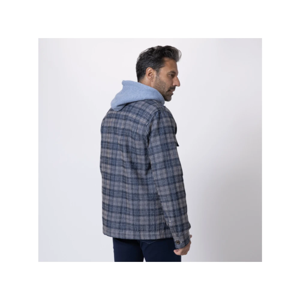 Jacob Cohën Blauw Geruite Overhemdjasje Blue Heren