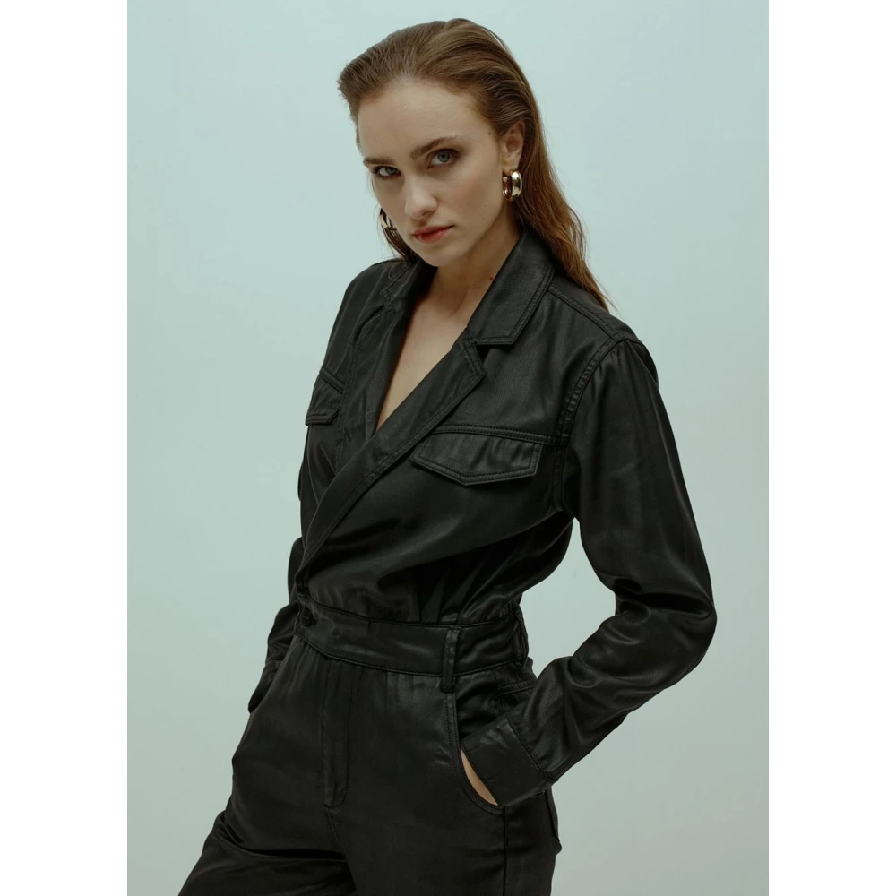 Homage Zwarte flowy coated jumpsuit met cross over stijl Black Dames