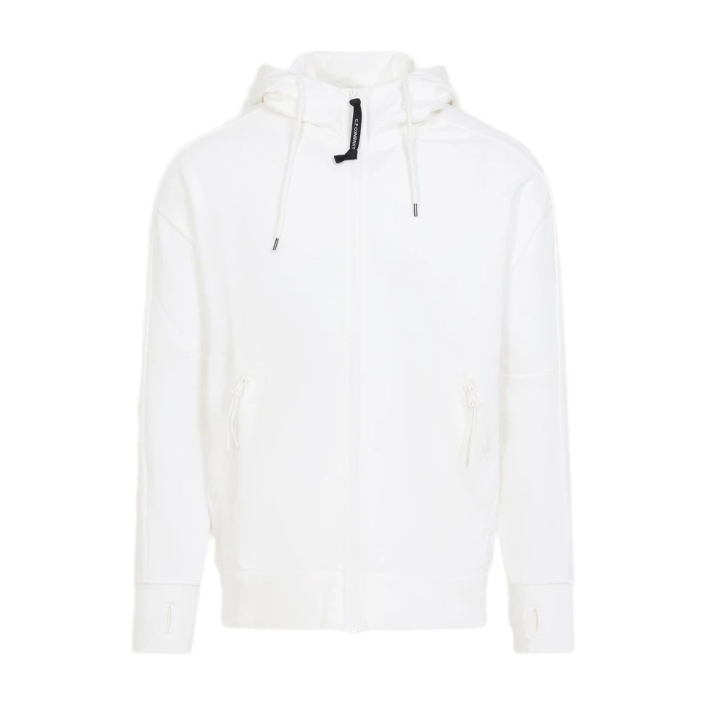 C.p. Company Men's White Hoodies, L, Hooded Jumper With Zip