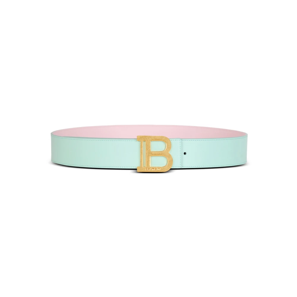 Balmain Tweekleurig omkeerbaar kalfsleren B-Riem Blue Dames