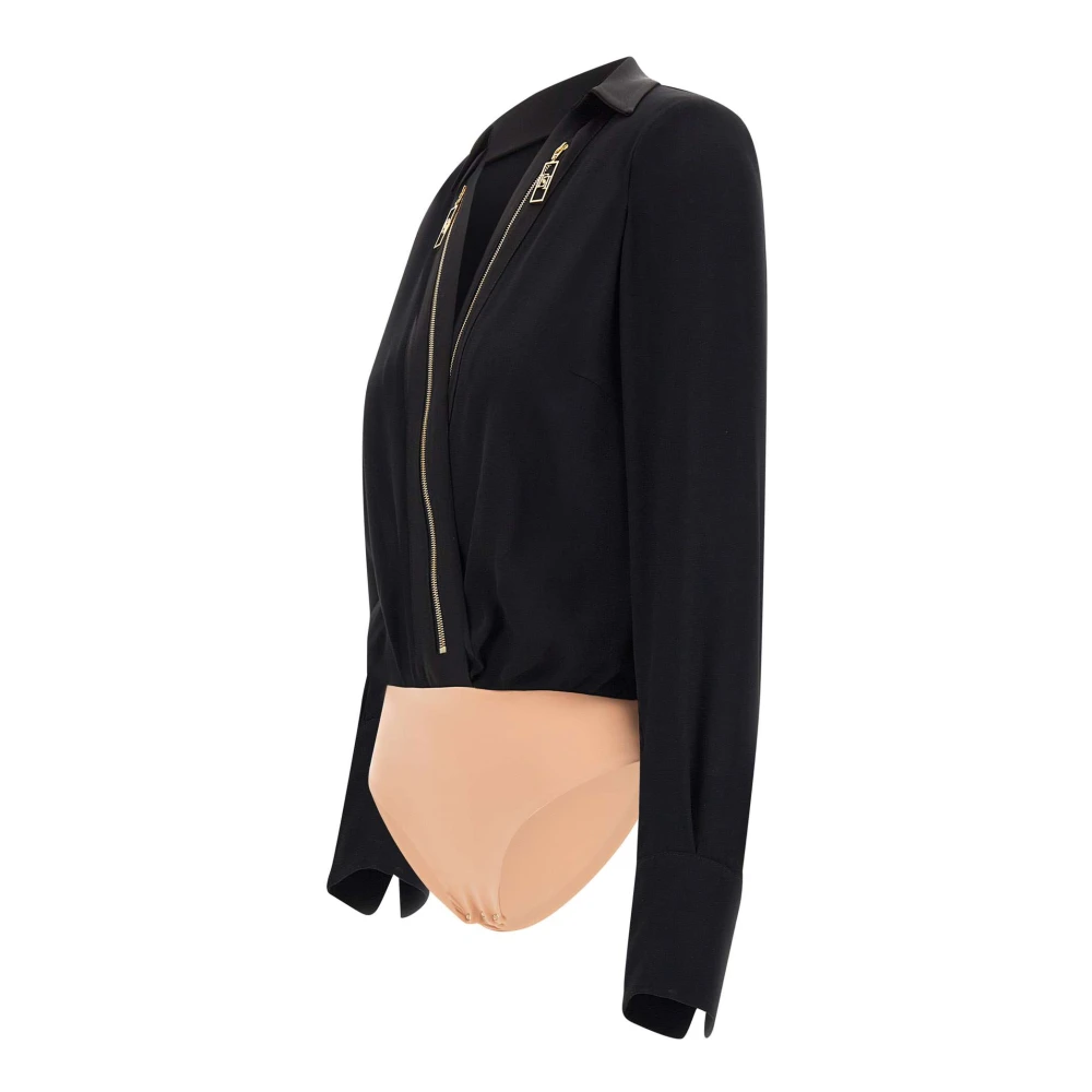 Elisabetta Franchi Zwarte Shirt Bodysuit met Gouden Rits Black Dames