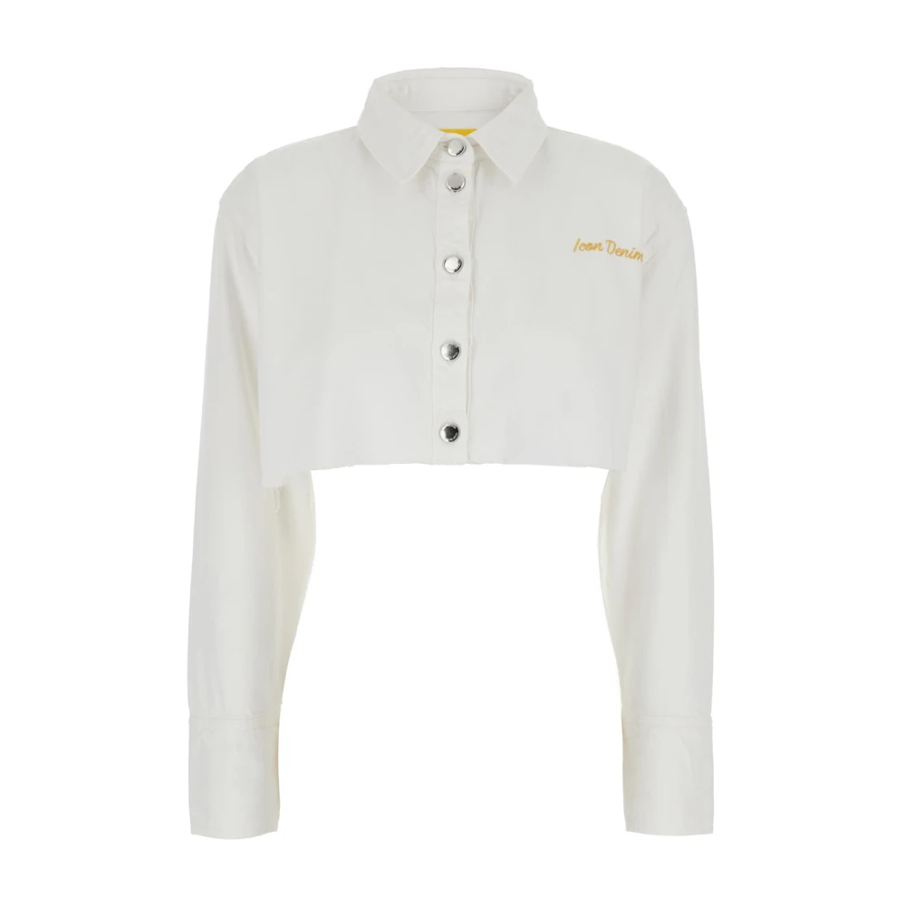 Icon Denim Witte Crop Shirt met Logo Letters White Dames