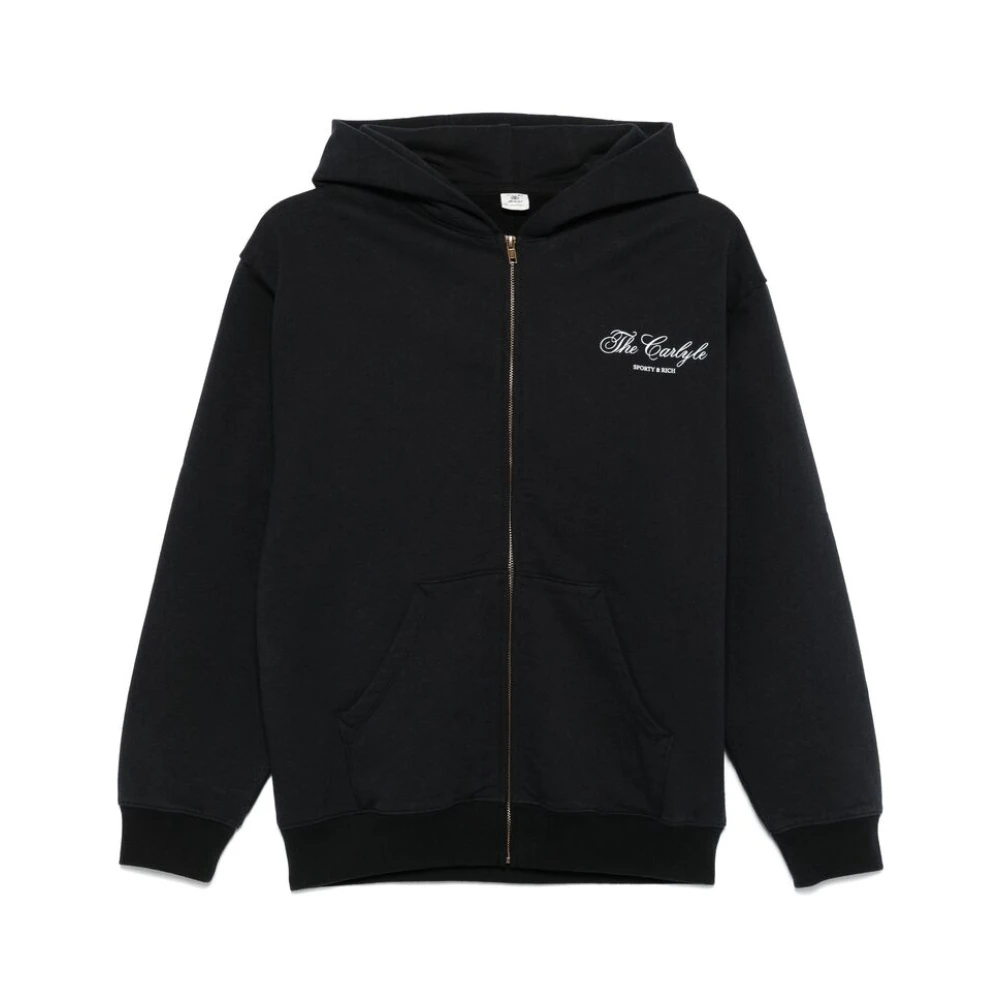 Sporty & Rich Zwarte Logo Sweatshirt met Rits Black Dames