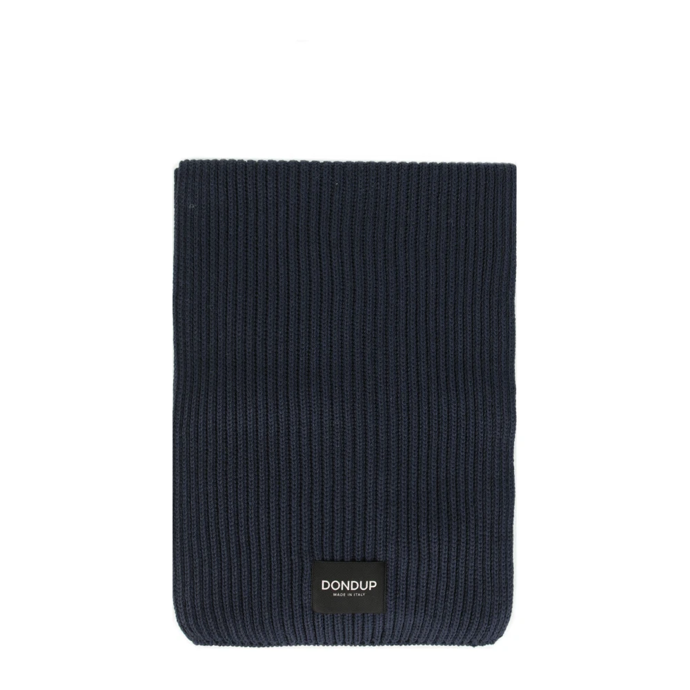 Dondup Blauwe Gebreide Sjaal met Logo Patch Blue Heren