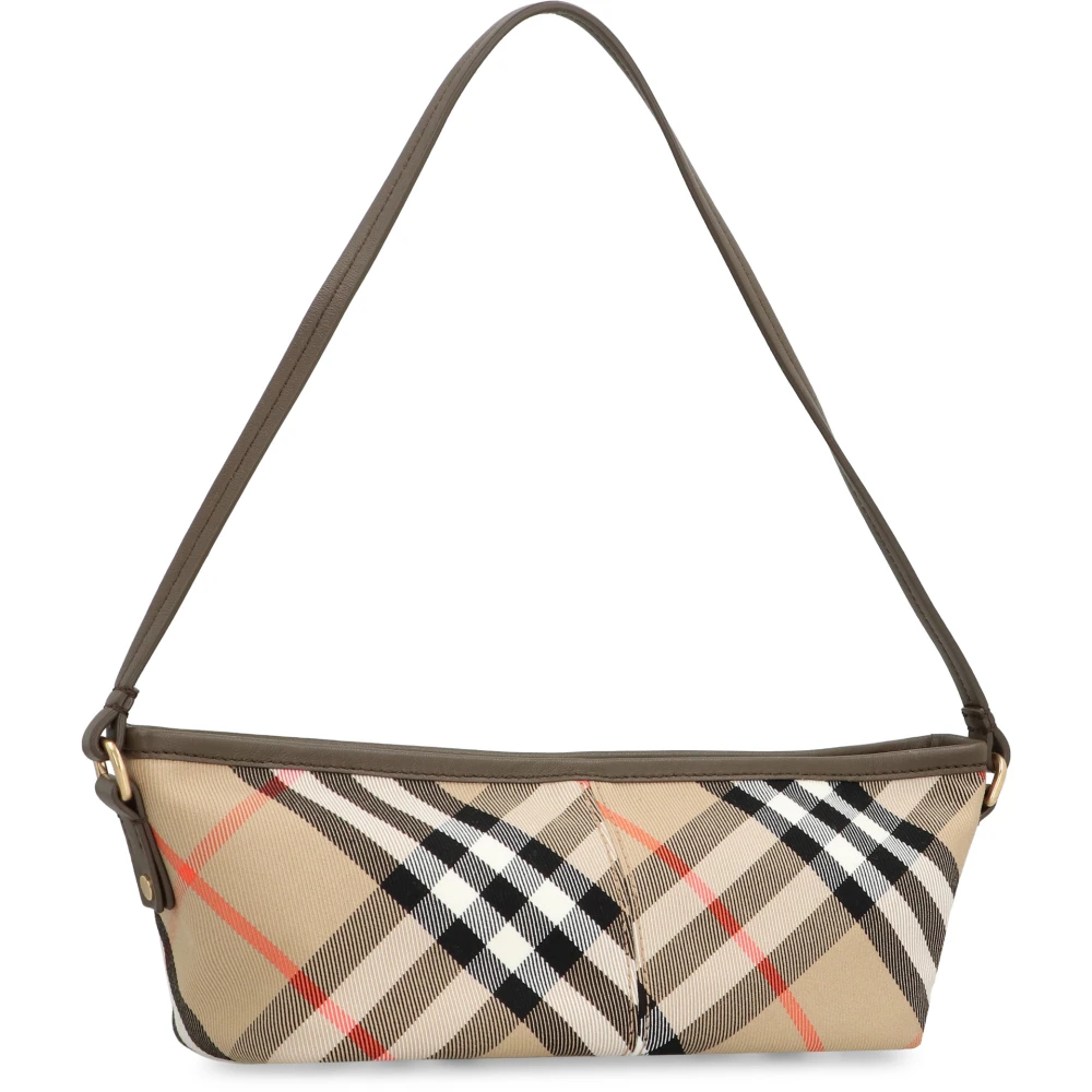 Burberry Check Mini Schoudertas met Leren Details Beige Dames