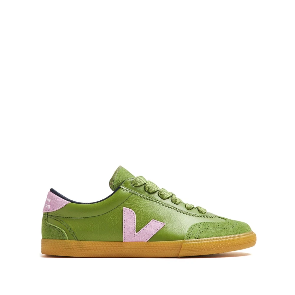 Veja Gröna Läder Sneakers Snörning Gummisula Green, Dam